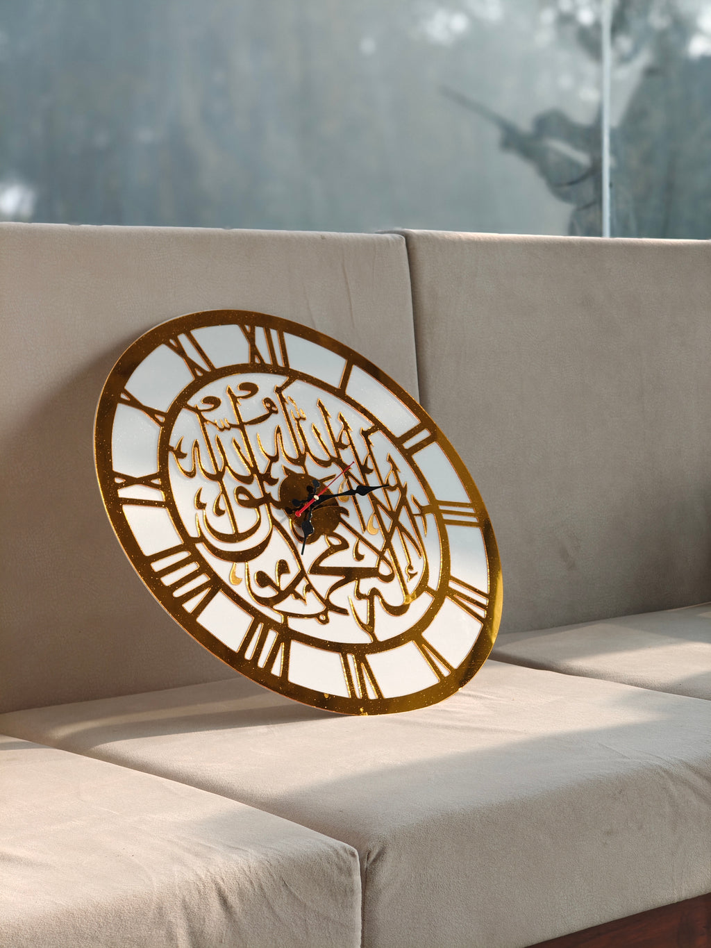 Premium Kalima Calligraphy & Roman Numeral Acrylic Wall Clock