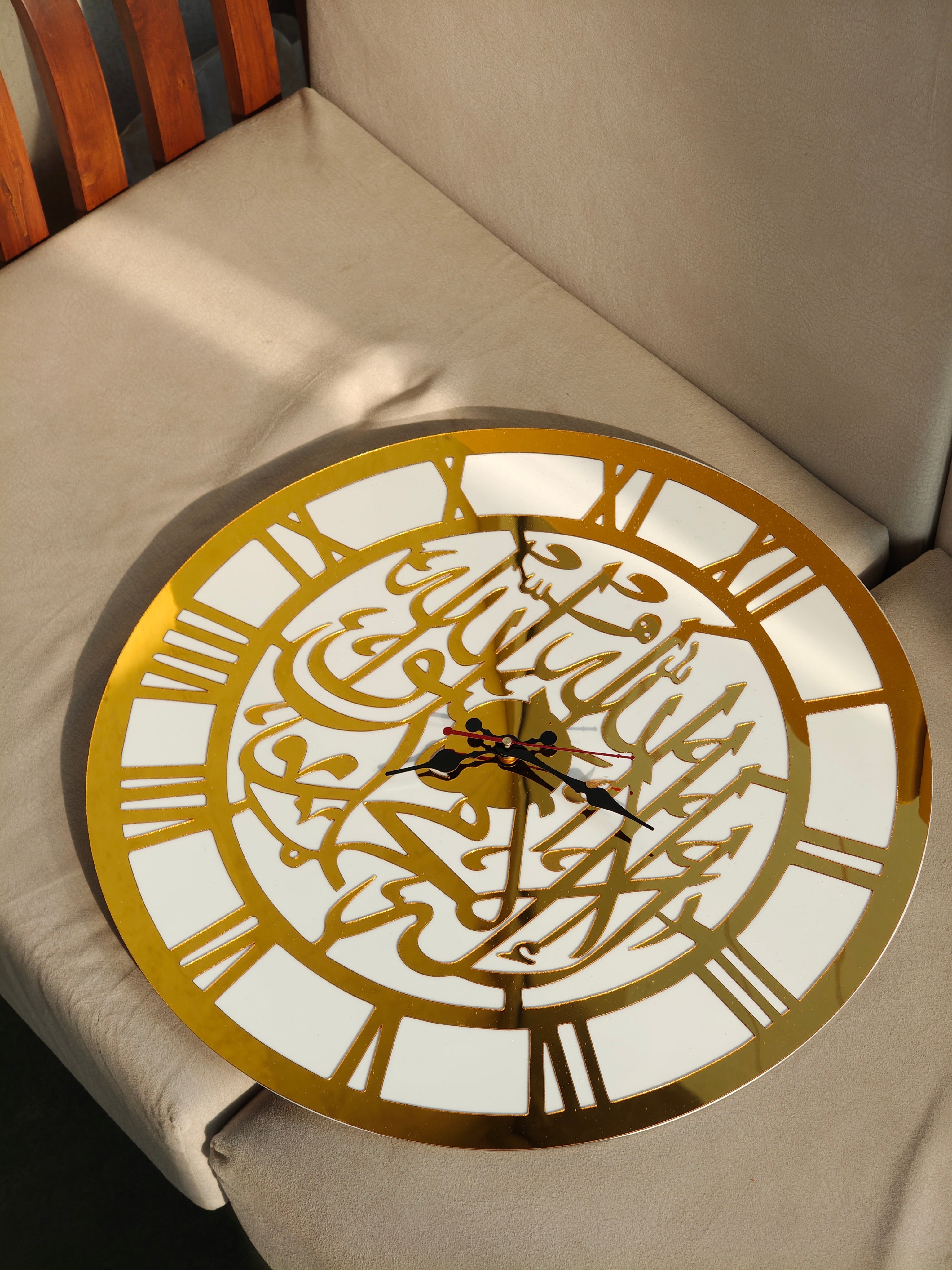 Premium Kalima Calligraphy & Roman Numeral Acrylic Wall Clock