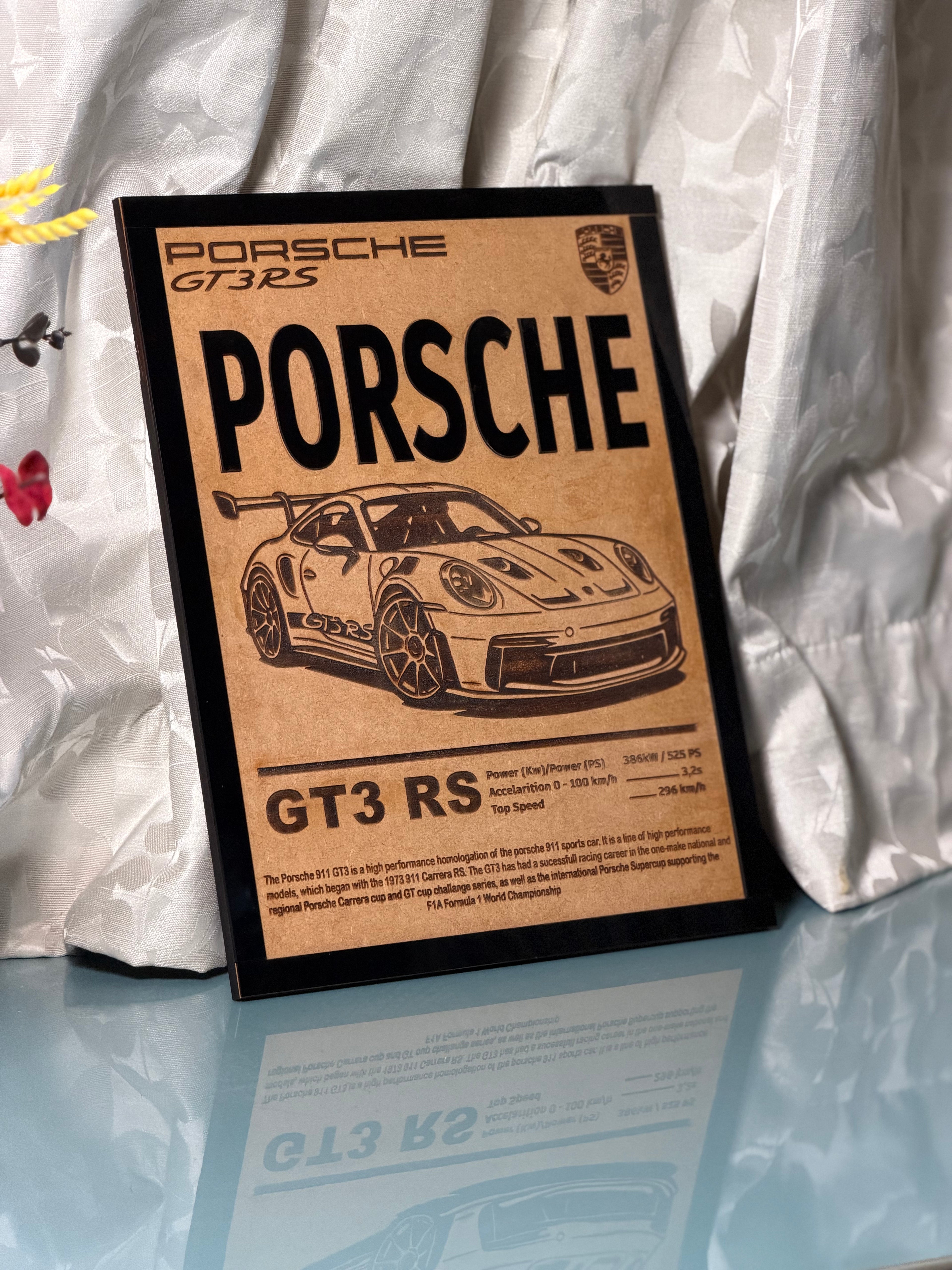 Porsche 911 GT3 RS – Premium Laser Engraved Wooden Art