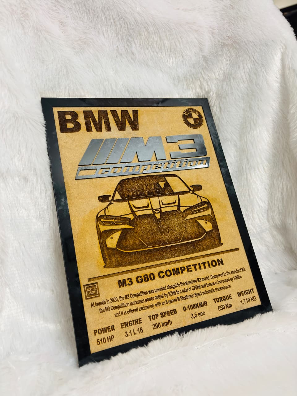 BMW M3 G80 Competition – Premium Laser Engraved Wooden Art