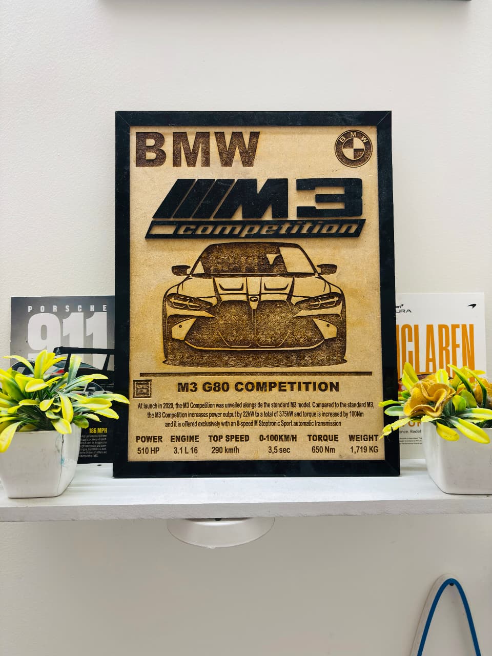 BMW M3 G80 Competition – Premium Laser Engraved Wooden Art