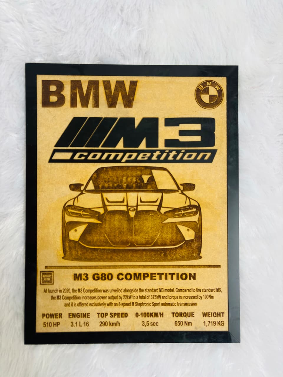 BMW M3 G80 Competition – Premium Laser Engraved Wooden Art